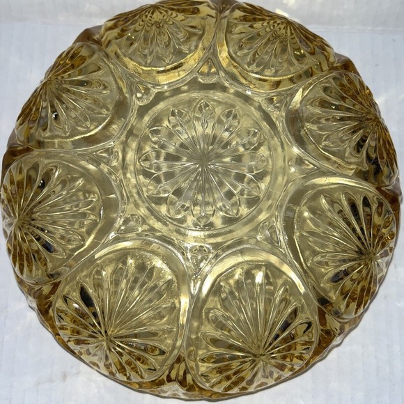 Depression Glass Amber Gold Serving Bowl Sunburst Scalloped Vintage Top 8" dia - Picture 4 of 4